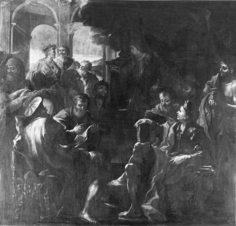Cristo fra i dottori al tempio (dipinto) di Giordano Luca (maniera) - ambito napoletano (fine/inizio secc. XVII/ XVIII)