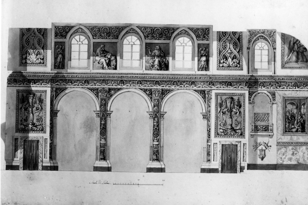 Sezione di una parete della chiesa di S. Maria in Monticelli (disegno) - ambito romano (sec. XIX)