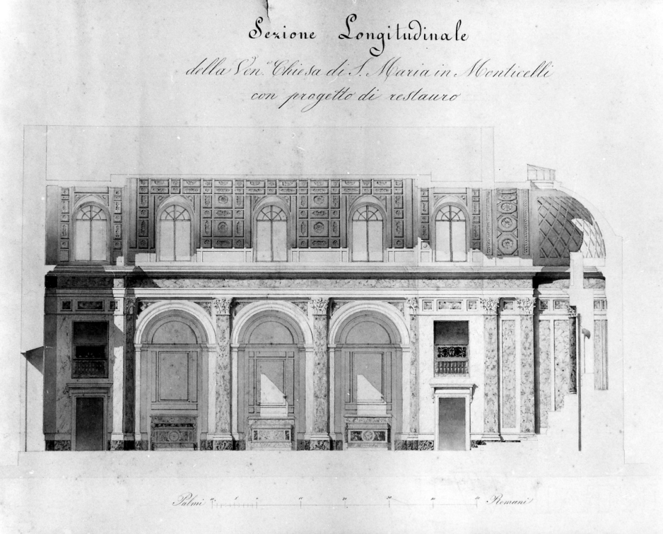 Sezione longitudinale della chiesa di S. Maria in monticelli (disegno) - ambito romano (sec. XIX)