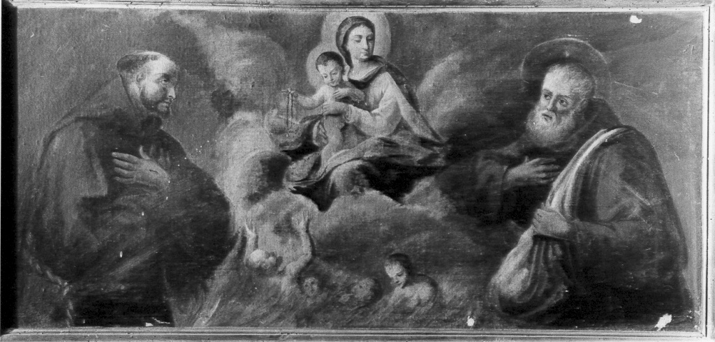 Madonna col Bambino tra i santi Francesco d'Assisi e Felice da Cantalice con le anime del purgatorio (dipinto) - ambito romano (sec. XIX)