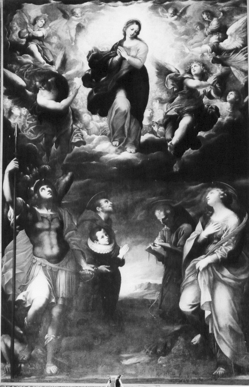 Madonna in gloria con quattro santi e Francesco Peretti (dipinto) di Terenzi Terenzio detto Rondolino (sec. XVI)