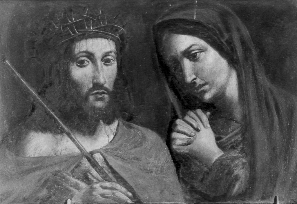 Cristo coronato di spine e Madonna addolorata (dipinto) - ambito romano (inizio sec. XVII)