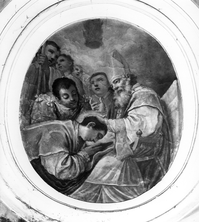 S. Carlo Borromeo comunica S. Lugi Gonzaga (dipinto) - ambito romano, ambito romano (prima metà sec. XVIII)