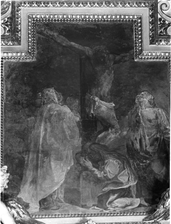 Cristo crocifisso con la Madonna, la Maddalena e san Giovanni evangelista (dipinto, elemento d'insieme) di Cati Pasquale (attribuito) (sec. XVI)