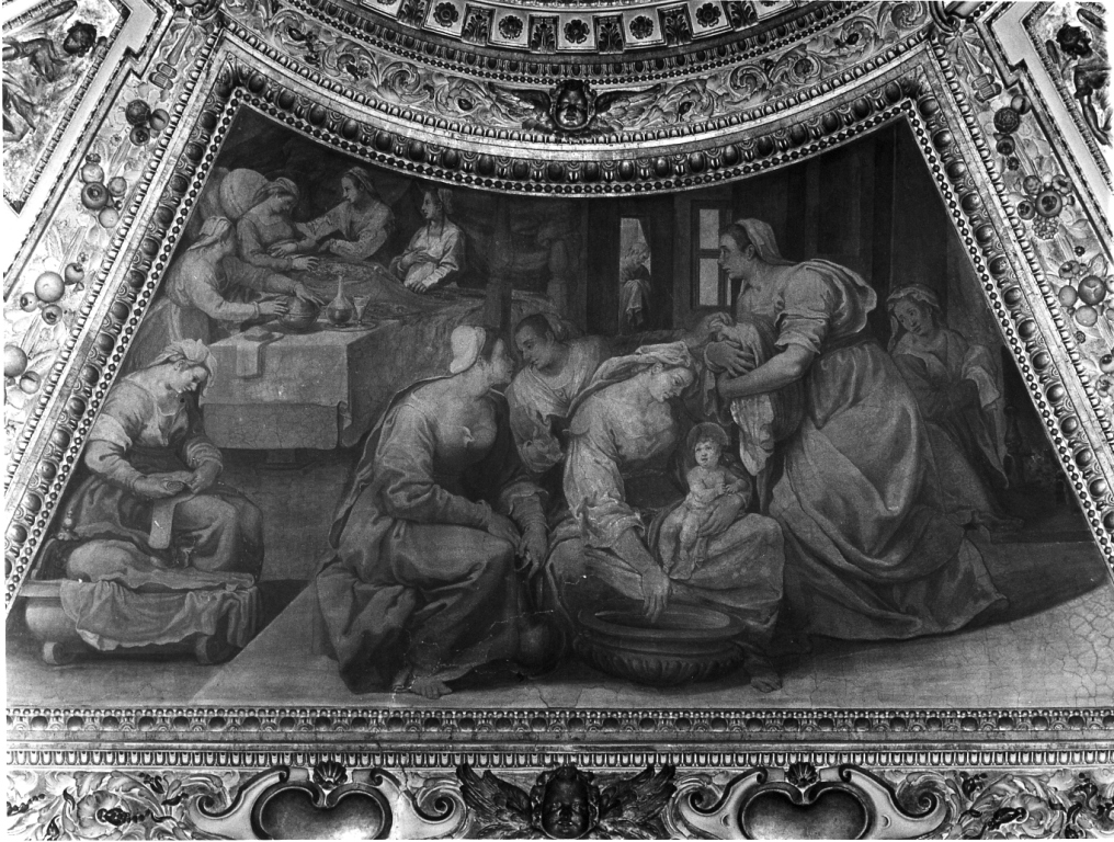 nascita di Maria Vergine (dipinto, elemento d'insieme) di Cati Pasquale (attribuito) (sec. XVI)