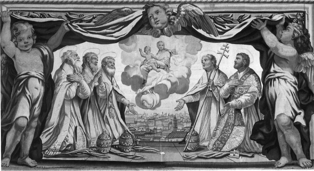 sacra conversazione (arazzo) - bottega dell'arazzeria Barberini (sec. XVII)