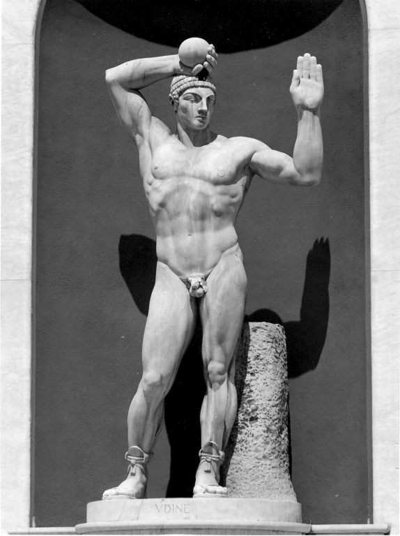 atleta con sfera (scultura) di De Veroli Carlo (sec. XX)