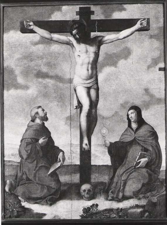 Cristo crocifisso con San Francesco d'Assisi e Santa Chiara (dipinto) - ambito romano (metà sec. XVI)