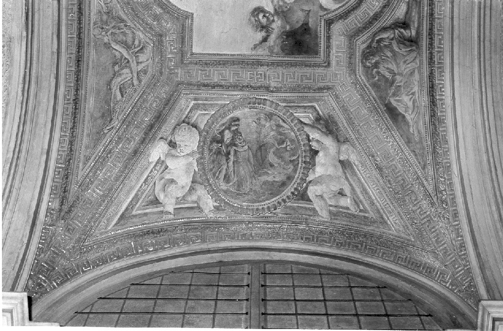 San Francesco d'Assisi morente ha la visione dell'angelo che suona il violino (dipinto) di Abbatini Guidobaldo, Romanelli Giovanni Francesco (sec. XVII)