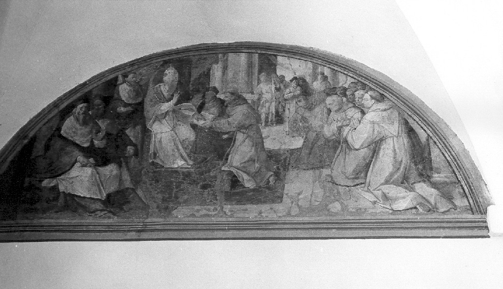 San Francesco d'Assisi predica davanti a papa Onorio III (dipinto) di Lombardelli Giovanni Battista detto Montano (sec. XVI)