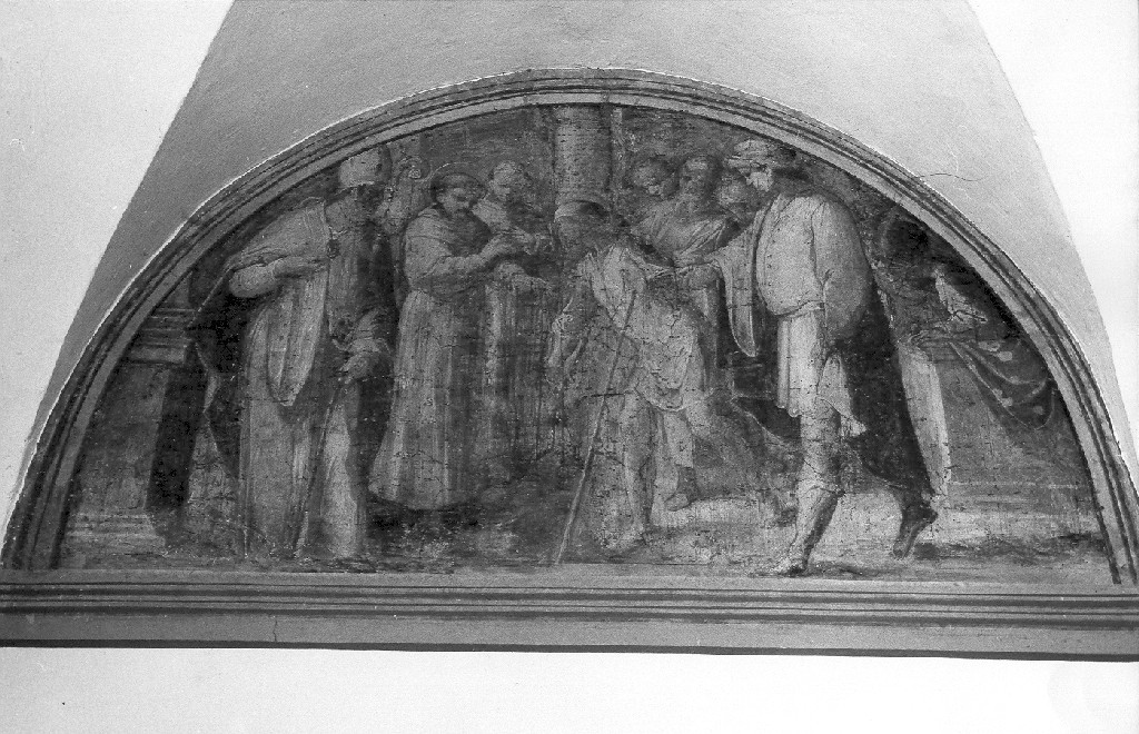 San Francesco risana un paralitico per comandamento del vescovo (dipinto) di Lombardelli Giovanni Battista detto Montano (sec. XVI)