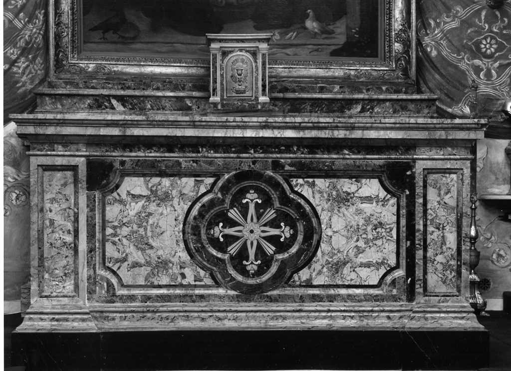 San Benedetto visita Santa scolastica (altare - a mensa, insieme) di Polinori Andrea (cerchia) (sec. XVII)