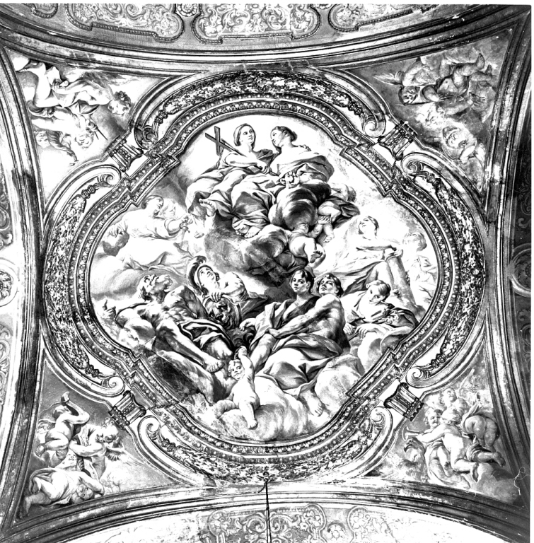 Virtù e angeli (decorazione plastico-pittorica) di Beinaschi Giovan Battista (seconda metà sec. XVII)