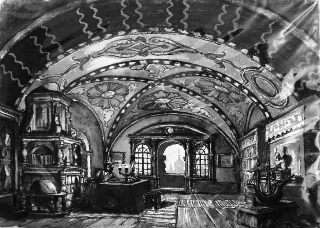 interno di una salone (dipinto) di Benois Nicola (sec. XX)