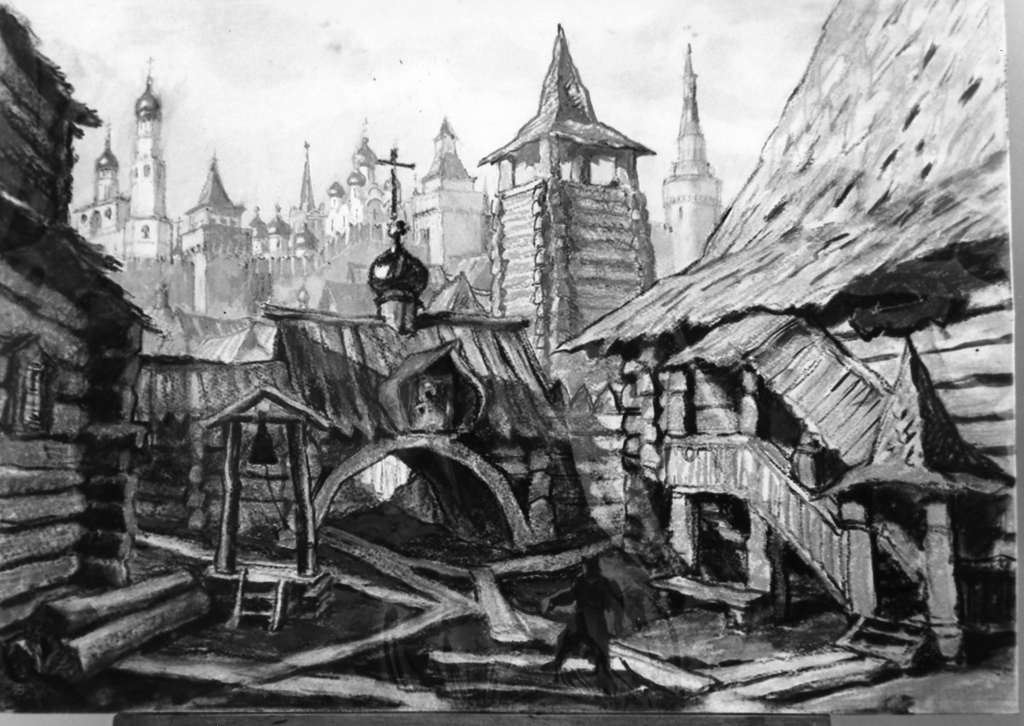 veduta fantastica della città di Mosca (dipinto) di Benois Nicola (sec. XX)