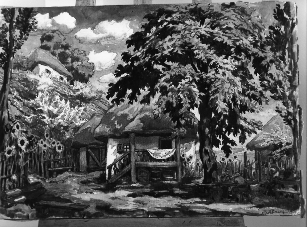 paesaggio con dacja (dipinto) di Benois Nicola (sec. XX)