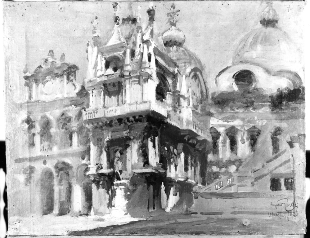 veduta del cortile di Palazzo Ducale a Venezia (dipinto) di Carelli Augusto (sec. XX)