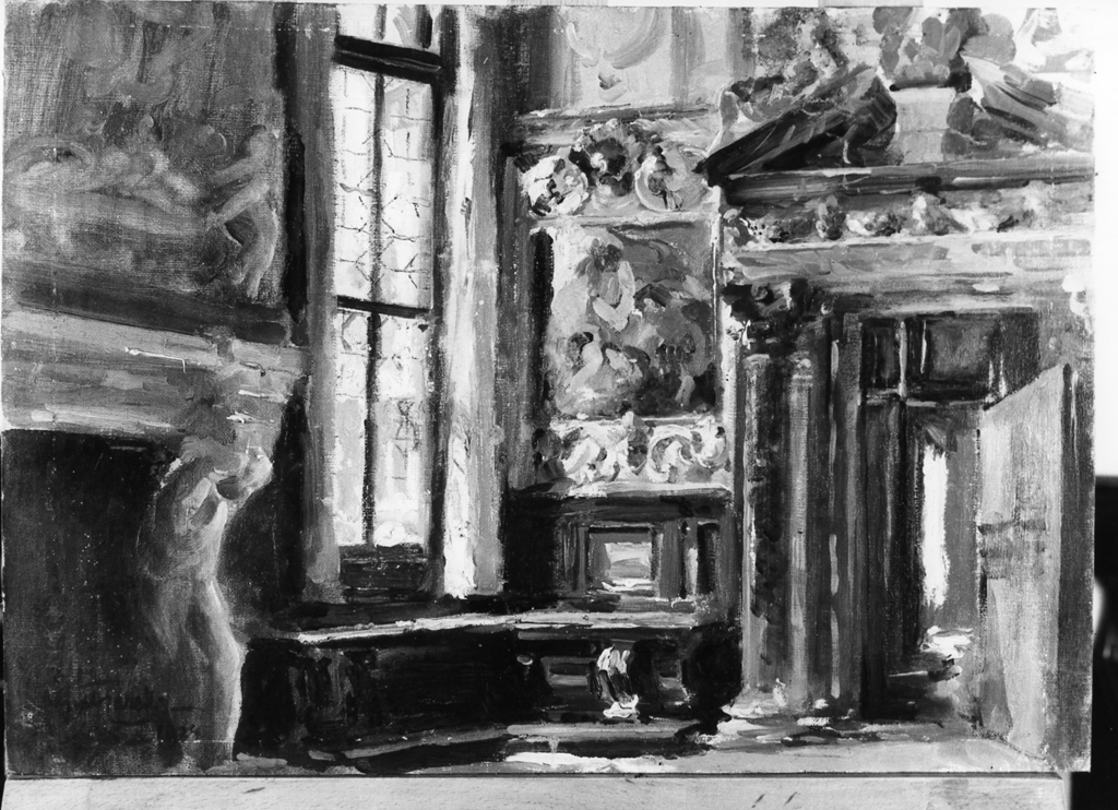 scorcio di interno (dipinto) di Carelli Augusto (sec. XX)