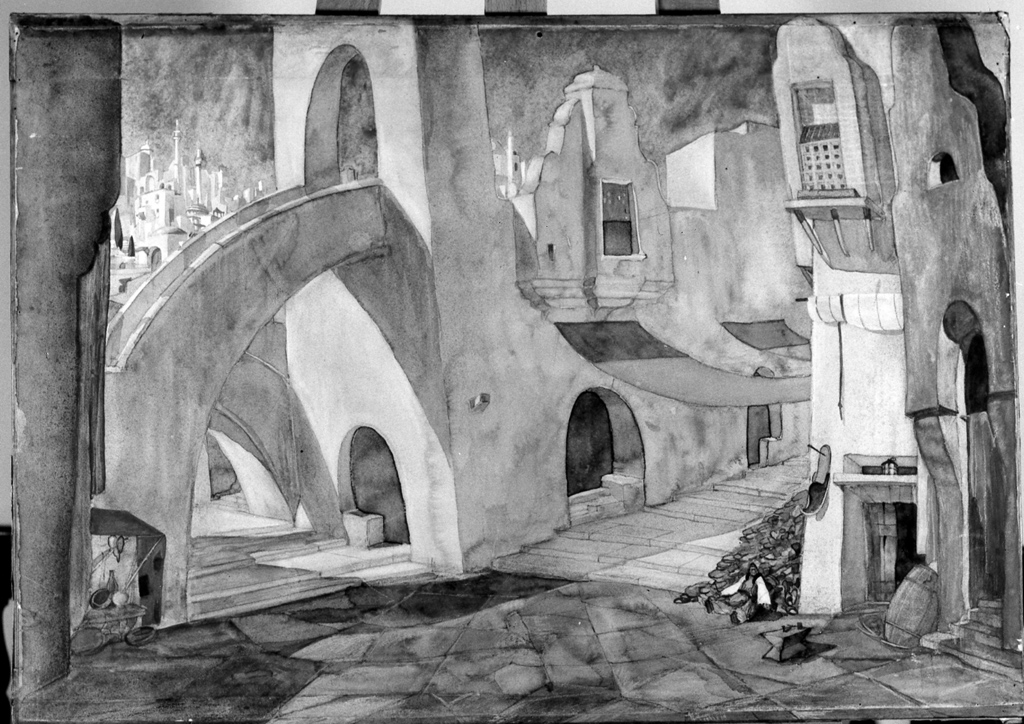 Piazza di Bagdad (bozzetto per scenografia) di Citofilomarino Mario (sec. XX)