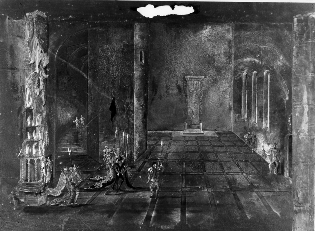 interno di un salone di un castello (dipinto) di Citofilomarino Mario (sec. XX)