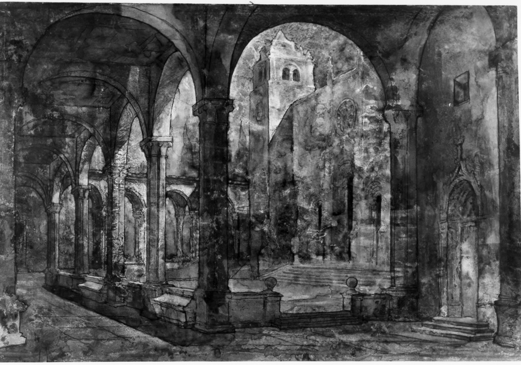 interno di un chiostro (dipinto) di Citofilomarino Mario (sec. XX)