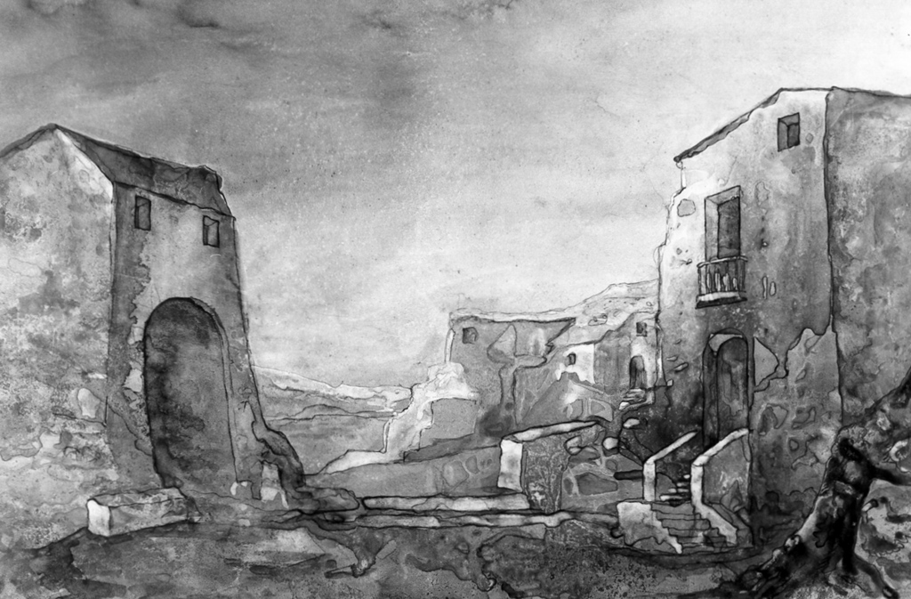 paesaggio con un gruppo di case (dipinto) di Citofilomarino Mario (sec. XX)