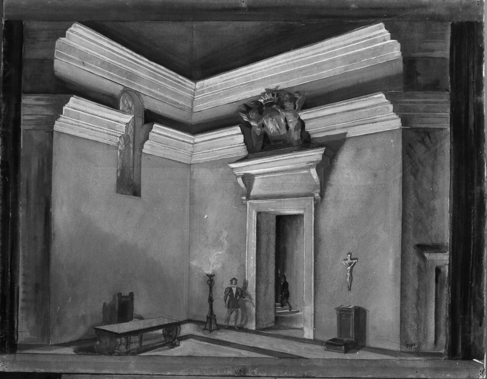 sala di palazzo (dipinto) di Oppo Cipriano Efisio (sec. XX)