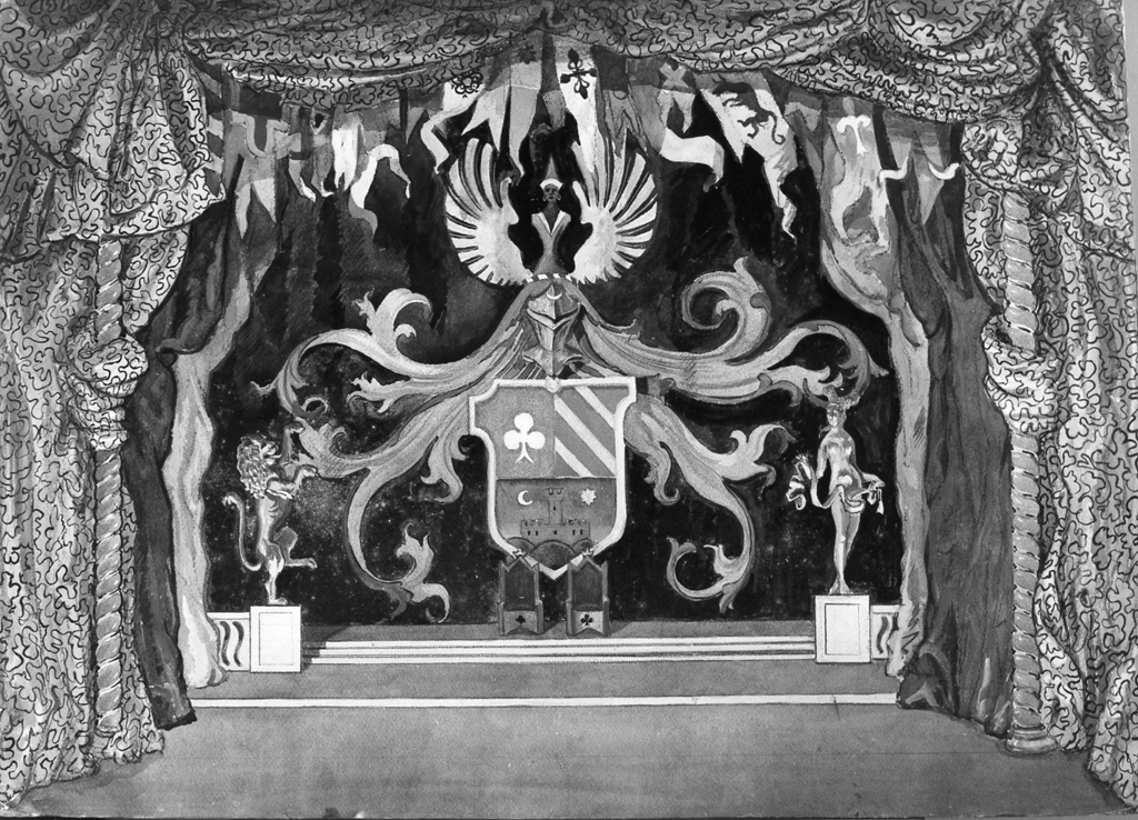 sala di palazzo ducale (dipinto) di Oppo Cipriano Efisio (sec. XX)