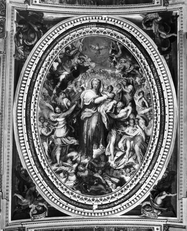 Madonna con Bambino in gloria (dipinto) di Martinelli Nicolò detto Trometta (sec. XVI)