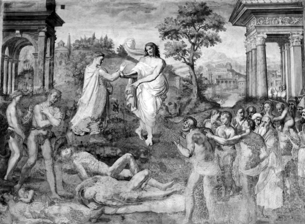 Adamo ed Eva nel paradiso terrestre (dipinto) di Pichi Francesco (sec. XVI)