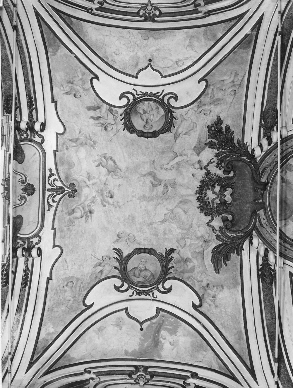 Santo vescovo e San Francesco di Sales in adorazione dello Spirito Santo (decorazione pittorica) di Troppa Girolamo (inizio sec. XVIII)