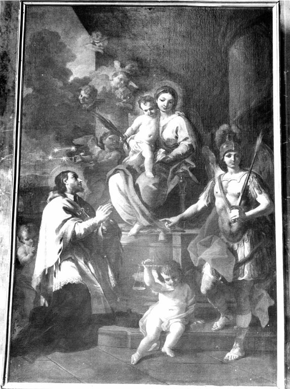 Madonna in trono con Bambino san Michele arcangelo e san Giovanni nepomuceno (dipinto) di Costanzi Placido (sec. XVIII)
