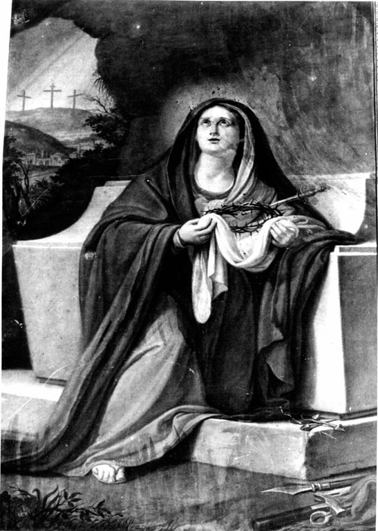 Madonna addolorata al sepolcro con i simboli della passione (dipinto) - ambito romano (sec. XIX)