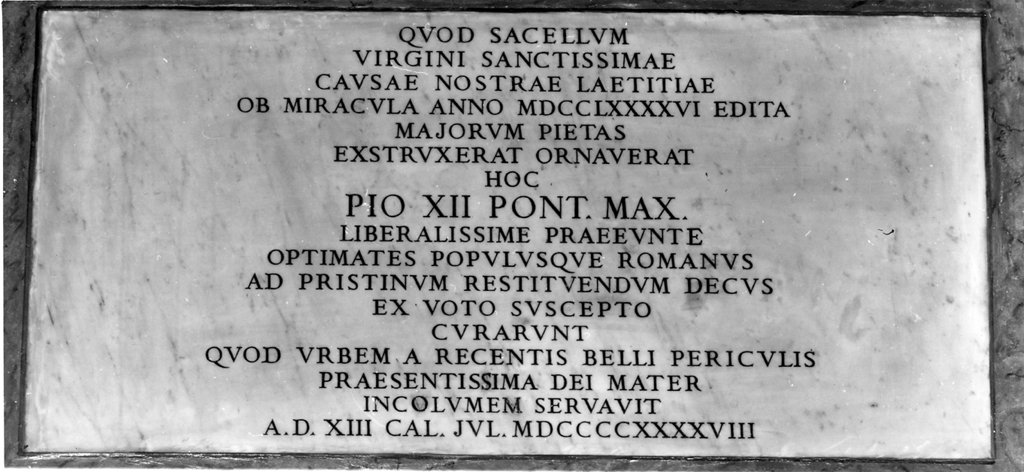 lapide documentaria, opera isolata - ambito romano (sec. XX)