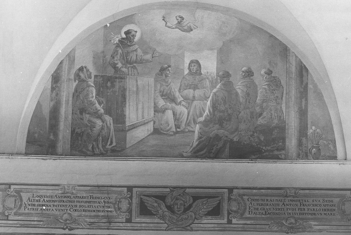 San Francesco d'Assisi appare a Sant'Antonio da Padova durante un sermone (dipinto) di Sguary Giovanni Antonio (inizio sec. XVIII)