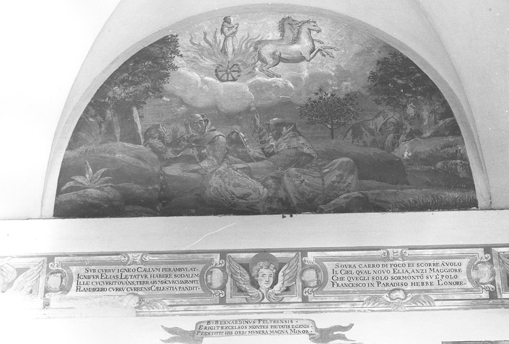 apparizione di San Francesco d'Assisi sul carro di fuoco (dipinto) di Sguary Giovanni Antonio (inizio sec. XVIII)