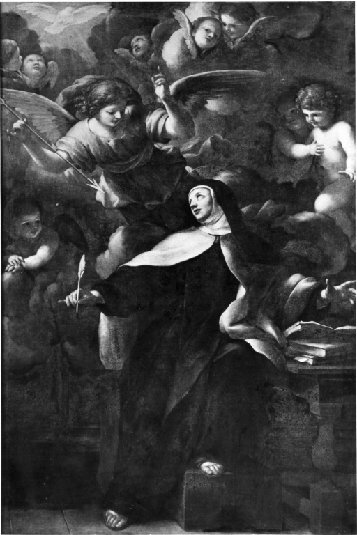 Santa Teresa d'Avila ha la visione dell'angelo che le trafigge il cuore con una freccia ardente (dipinto) di Romanelli Giovanni Francesco (sec. XVII)
