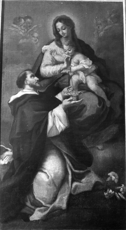 Madonna del Rosario con San Domenico (dipinto) di Garzi Luigi (attribuito) (sec. XVII)