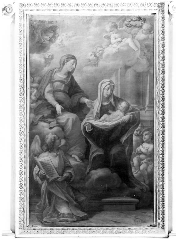 Santa Francesca Romana riceve Gesù Bambino dalla Madonna (dipinto) di Frigiotti Filippo (attribuito) (sec. XVIII)