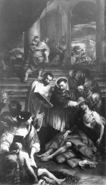San Carlo Borromeo comunica gli appestati (dipinto) di Bonatti Giovanni (sec. XVII)
