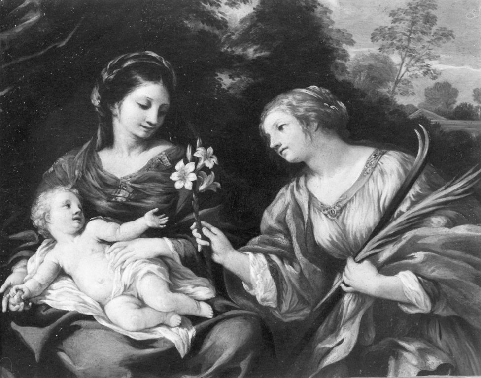 Madonna con Bambino e Santi (dipinto) di Berrettini Pietro detto Pietro da Cortona (sec. XVII)