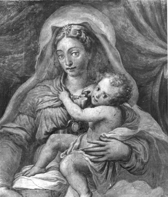 Madonna con Bambino (dipinto) di Bonaccorsi Pietro detto Perin del Vaga (attribuito) (secondo quarto sec. XVI)
