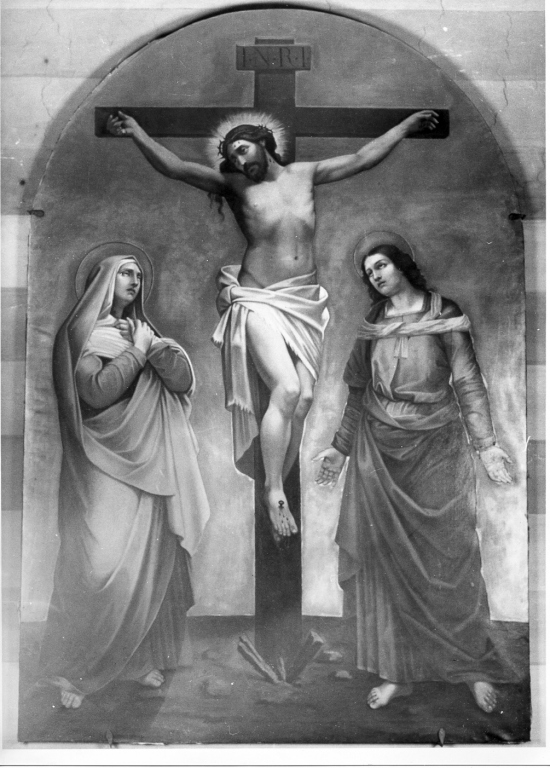 crocifissione di Cristo con la Madonna e santi (dipinto) di Romagnoli Luigi (primo quarto sec. XX)
