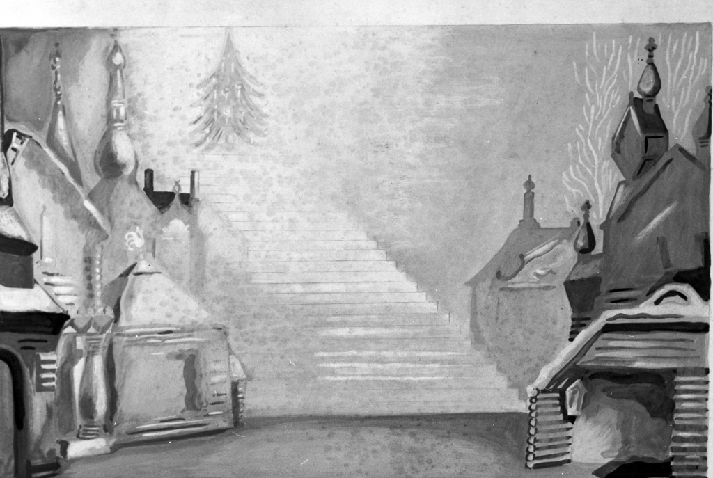 scorcio di case e scalinata centrale (dipinto) di Pompei Mario (sec. XX)