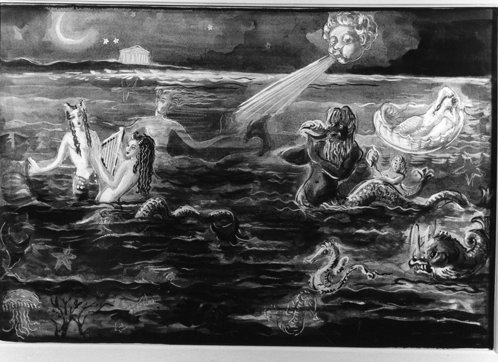 mare con creature marine (dipinto) di Sensani Gino Carlo (sec. XX)