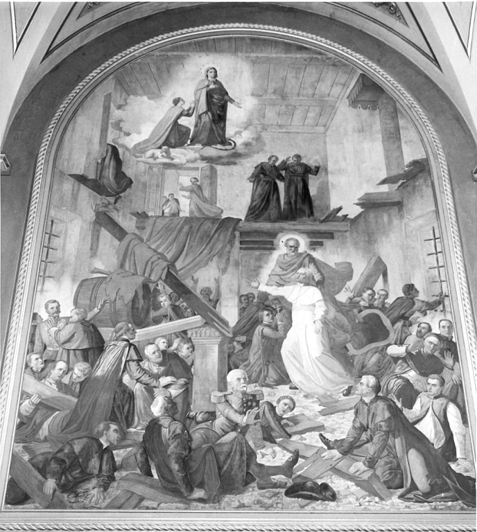 incidente accaduto a Pio IX durante la visita del 12 aprile 1855 (dipinto) di Tojetti Domenico (sec. XIX)