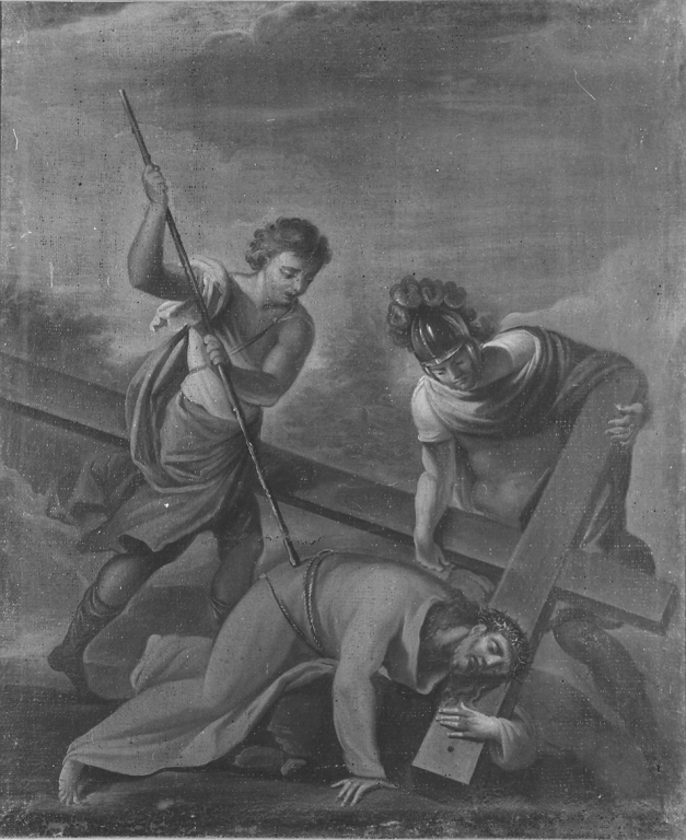 stazione VII: Gesù cade sotto la croce la seconda volta (dipinto) di Maratta Carlo (cerchia) (fine sec. XVII)