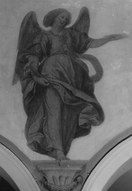angelo con simbolo della passione: martello e chodi (dipinto) di Fontebuoni Anastasio (inizio sec. XVII)