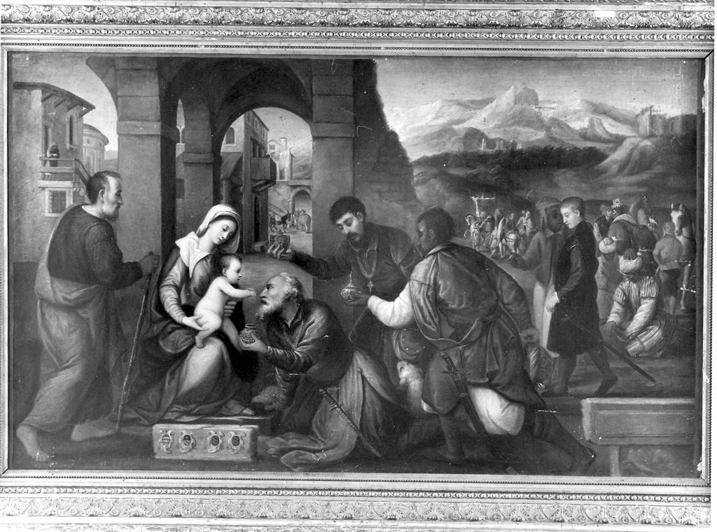 adorazione dei Re Magi (dipinto) di De Pitati Bonifacio detto Bonifacio Veronese (e aiuti) (sec. XVI)