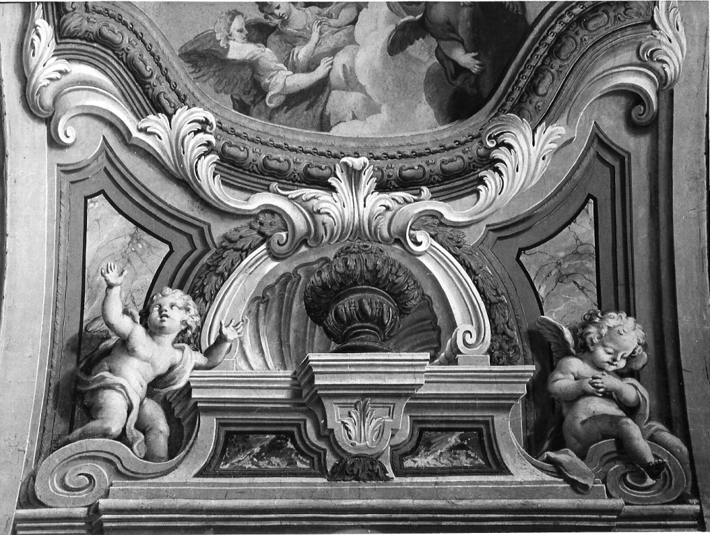 fregio architettonico e putti (dipinto) - scuola romana (sec. XVIII)